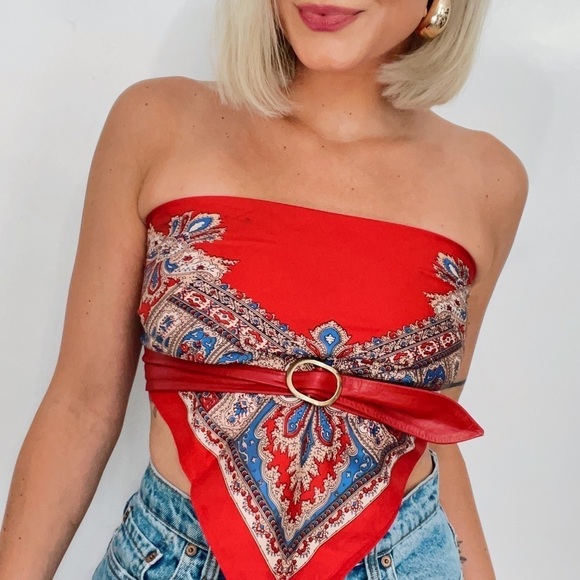 Vintage Accessories - Vintage Red Leather Statement Gold Buckle Belt